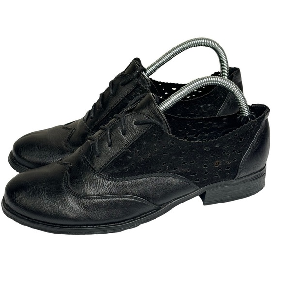 Mark & Maddux Black Wing Tip Lace Up Vegan Leather Perforated Suede Side Loafer - Picture 8 of 9